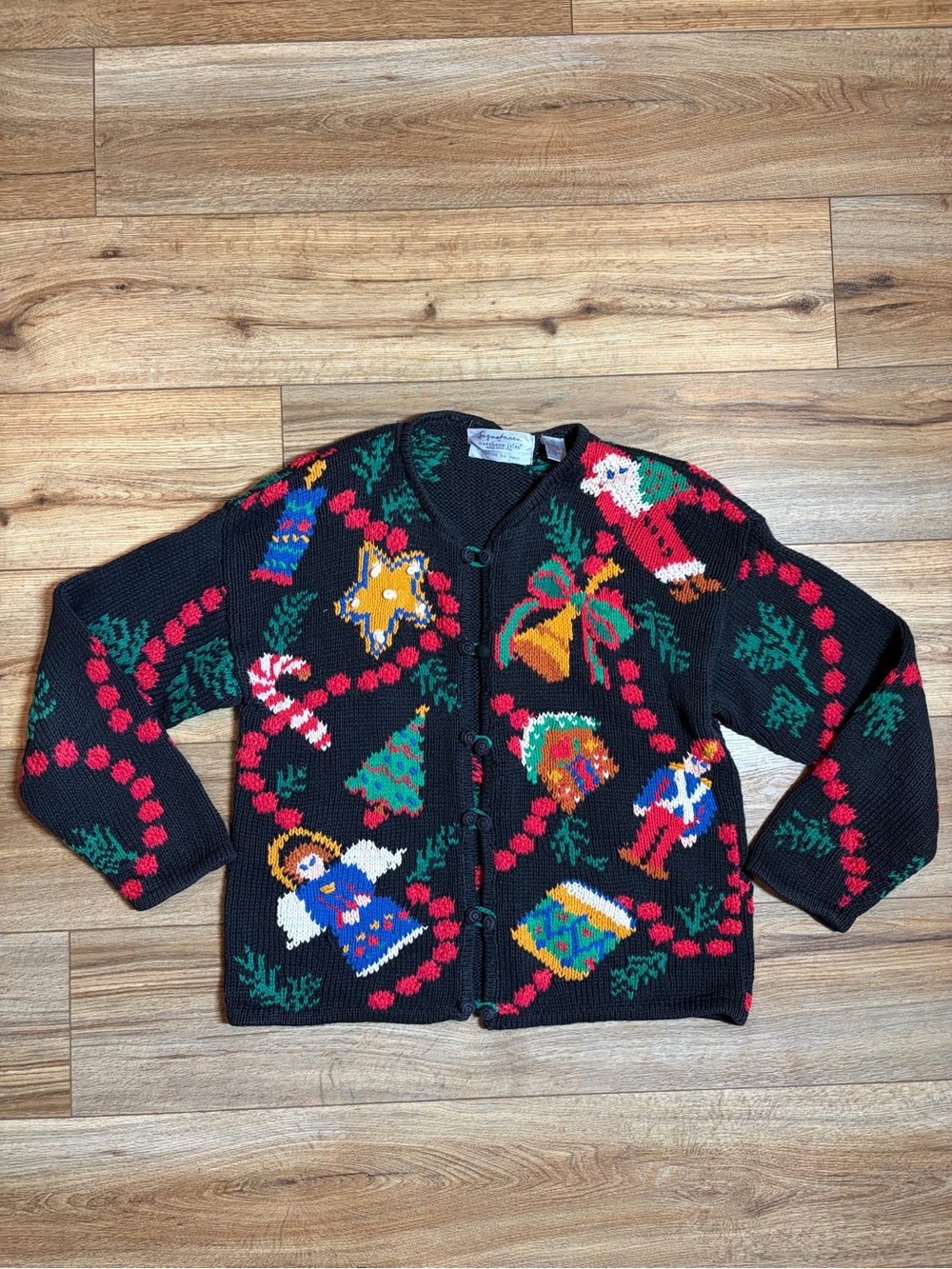 Vtg 90s Northern Isles Hand Knitted Ugly grandmacore Christmas Cardigan Sweater
